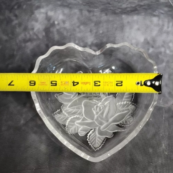 Home Beautiful Rose Pearls Glass Covered Heart Dish New In Box 6 X 6 - Picture 6 of 7